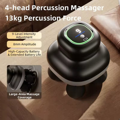 4-Head Handheld Fascia Gun – Deep Tissue Muscle Massager